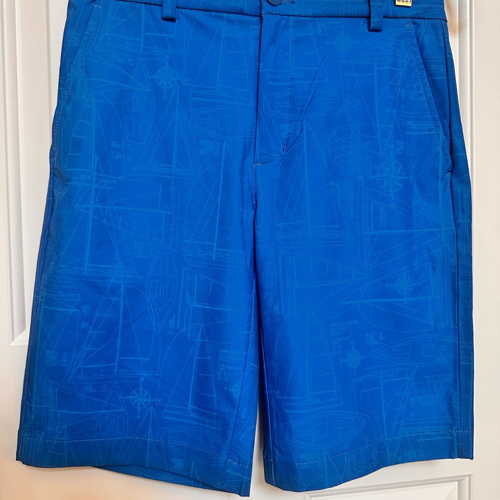 Vineyard Vines Boys Breaker Shorts Size 16 Blue Performance Sailboat Print NWT